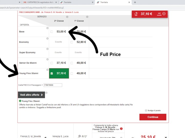 TrenItalia discounts for Under 30