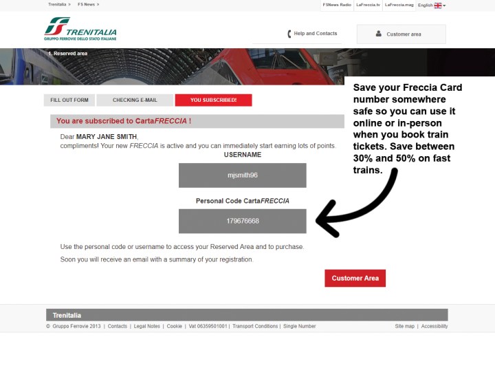 Finally you get your cartafreccia number